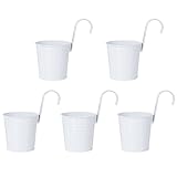Jeesblsy Hängender Blumentopf, 5PCS Metall Pflanztopf mit Drainageloch Abnehmbar Haken für Kräuter Sukkulenten, Vintage Dekotation Balkon Garten Wand Zaun Draussen Innenwand