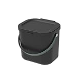 Rotho Albula Biomülleimer 6l mit Deckel für die Küche, Kunststoff (PP recycelt), schwarz, 6l (23.5 x 20.0 x 20.8 cm)