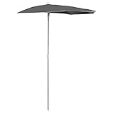 vidaXL Sonnenschirm Halbrund mit Mast Balkonschirm Terrassenschirm Gartenschirm Marktschirm Ampelschirm Strandschirm 180x90cm Anthrazit