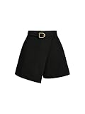 SOLY HUX Damen Hosenrock Elegant Shorts mit Gürtel Hohe Taille Freizeitrock Breite Bein Casualshorts Einfarbig Herbst Outfit Schwarz L