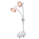 Duoruameng Infrarotlampe, 275W Doppelkopf Rotlichtlampe, 360° Drehbar Therapielampe Wärmelampe mit Rädern und Fernbedienung, Einstellbare Temperatur Infrarot Lampe