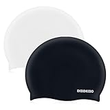 Dizokizo 2 Stück Silikon-Schwimmhaube für Kinder 6-14, hoch elastische, Bequeme, rutschfeste Schwimmhaube für Mädchen & Jungen, hält Haare trocken (Weiß & Schwarz)