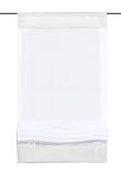 Raffrollo Gardine Raffgardine Bändchenrollo Vorhang Voile OHNE Haken für Fenster in Weiss transparent 1 Stück BxH 70 x 140 cm