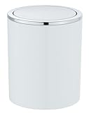 WENKO Kosmetikeimer Inca, 2 Liter Fassungsvermögen, Abfallbehälter fürs Gäste-WC, Badezimmer-Mülleimer mit Schwingdeckel, kleiner Abfalleimer aus Kunststoff, BPA-frei, Ø 14 x 16,8 cm, Weiß