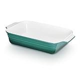 KHG Auflaufform groß 40 cm Türkis für 4-6 Personen, Kapazität 3 Liter, Ofenform Keramik Steingut rechteckig & kratzfest, Backform für Lasagne Tiramisu Aufläufe & mehr