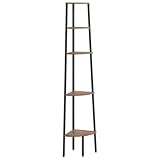 Makastle Eckregal mit 5 Ablageflächen, Badezimmerregal, Pflanzenständer für Schlafzimmer, Wohnzimmer, Arbeitszimmer, Dunkelbraun 45,5x31,5x180 cm Holzwerkstoff
