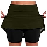 Hosenrock Damen, Rock Mit Hose Drunter Tennisrock Damen Elegant 2 In 1 Shorts Sommer Kurze Hosen Integriert Hosenrock Golfrock Skort Tennis Skirt Wanderrock Laufrock Röcke Sportrock, Militärgrün, M