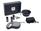 Pets Depot Outdoor Set - Verwicklungsfreie einziehbare Leine mit rutschfestem Griff + Kotbeutelspender + 3 Rollen Kotbeutel mit Beutelhalter + faltbarer Hundenapf aus Silikon (Schwarz)