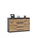 VBChome Kommode – Moderner Mehrzweckschrank mit 3 Schubladen und 2 Türen, 120 x 35 x 75 cm, Elegante Graphitfarbe, grifflose Fronten, ideal für Flur, Schlafzimmer, Wohnzimmer und Kinderzimmer