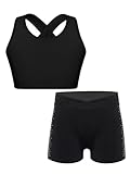Vxuxlje Mädchen Sportoutfit Teilig Crop Top Sport Bh Sport Shorts Gymnastik Fitness Tanz Trainingsanzug Schwarz 146-152