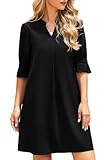 Enmain Sommerkleid Damen Schwarz Casual Blusenkleid V-Ausschnitt Leicht und Luftig Elegantes Tunika Kleid mit Rüschen Halbarm 3XL