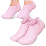 LALADEFIEE 2 Paare Feuchtigkeitsspendende Silikon gel socken für Trockene Rissige Füße Wiederverwendbar und Waschbar Rutschfest Flexible Fußschutzsocken zur Fußpflege Xl Rosa