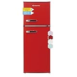 magictec MDFR120-RE Retro-Kühlschrank mit Gefrierfach | 120L(88L/32L) | Low Frost | Kühl-Gefrier-Kombination | Vintage Design | LED-Beleuchtung | Rot