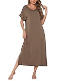 Litherday Nachthemd Damen Lang Nachtwäsche 95% Baumwolle Nachtkleid Rundhals Schlafshirt Loungewear Kurze Ärmel Sleepshirt