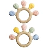 2 Stück Beißring für Babys, Beißspielzeug Zahnungshilfe aus Silikon Beißringe Zahnen & Greifring für Baby