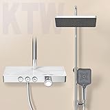 EMKE Duschsystem mit Thermostat KTW-Zertifizierung Duschset, 45cm Thermostatische Platte,Handbrause 3 Strahlarten,Regendusche mit Armatur, Duschsystem Chrom