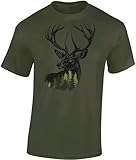 Jäger T-Shirt Männer - Forest Deer - Jagd Tshirt Herren - Geschenk Kleidung Zubehör (Army L)