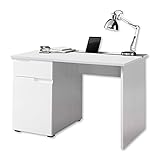 Stella Trading SPICE Schreibtisch mit Schublade, Hochglanz Weiß - Bürotisch Computertisch fürs Homeoffice mit Stauraum und praktischer Tabletleiste - 120 x 76 x 67 cm (B/H/T)
