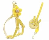 feiling Hundegeschirr Blumen Design mit 1.5m Hundeleine Verstellbare Brustgeschirre Weichem Katzengeschirr Haustier Softgeschirr für Kleine Mittlere Hunde (gelb, M)