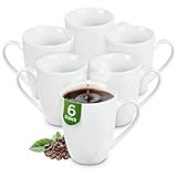 KONZEPT Kaffeebecher aus Porzellan 300 ml, Kaffeetassen Set 6er, Tassen zum Bemalen mit Henkel, Teetassen in Weiß