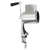 Edelstahl Grater with Crank, Grater Manuelle Kartoffelreibe,2 in 1 Vegetable cutter mit 5 Edelstahl Drums Gemüsereibe Käsereibe für Gemüse, Zwiebeln, Karotten, Nüsse, Silber