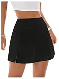 SweatyRocks Damen Rock Mit Hose A Linien Minirock Mit Schlitz Kurze Hosenrock Tennisrock Mit Shorts Freizeitrock Sexy Party Rock Schwarz S