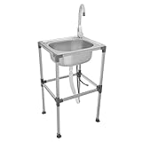 TCICOP Freistehende Spüle 42x37x75cm, Mobile Spültisch, Ausgussbecken Edelstahl, Mehrzweckwaschbecken mit Wasserhahn, Tragbar Spüle Küche, Silber, Geeignet für Außenbereich, Garage, Küche