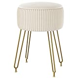 IBUYKE Samt Speicher Fußstütze Hocker Ottoman, Make-up Eitelkeits Hocker Beistelltisch mit goldenen Stahlbeinen abnehmbare Abdeckung, Couchtisch Top Cover, Weiß L/G-20M