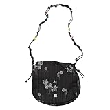 Damen-Umhängetasche, gewebt, Perlen, Kuriertasche, Blume, Kordelzug, kleine Geldbörsen und Handtaschen, Schwarz