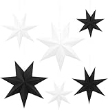 LIHAO 6 x Faltstern Weihnachten 7 Zacken Faltsterne Weiß Schwarz Sterne Papier Advent Weihnachtsdeko zum Fenster Weihnachtsbaum Christbaumspitze (Verschiedene Größen)