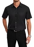 HISDERN Hemd Schwarz Herren Kurzarm Regular Fit Casual Kurzarmhemd Herrenhemd Formales Business Bügelfreies Hemden Freizeithemd mit Tasche 2XL