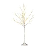 HOMCOM 120 cm Kunstbaum, Weihnachtsbaum Birken mit LED, Kunstbirke, Birkenbaum, Weihnachtsdeko für Hochzeit, Party, Geburtstag