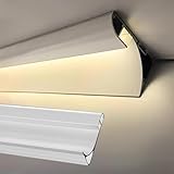 HGOuhK Aluminium LED Dachrinnen für Decken, Wände und Böden, LED indirekte Lichtleisten für Innendekoration Aluminiumschienen für LED-Streifen(Bianco,14m/45.9ft)