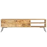 TV-Schrank aus Mango-Massivholz mit getünchter Oberfläche, Eisen und Stahl - Moderner Lautsprecher-Schrank für Wohnzimmer, langlebig und stilvoll