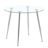 GOLDFAN Glas Esstisch Esszimmertisch Küchentisch Glas Moderner Stil Runder Tisch für Wohnzimmer Büro Küche Silber