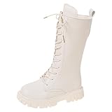 lozssnigzi Schneestiefel Mädchen, Halbhoch Plateau Schnürboots mit Seitlichem Reißverschluss Herbst Winter Bequeme Weiche Sohle Winterstiefel Kinder Kniehohe Reitstiefel Schneestiefel, Weiß, 28