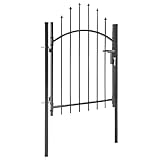 vidaXL Gartentor mit Gewölbter Spitze Metalltor Zauntor Gartentür Zauntür Hoftor Hoftür Tor Pforte Gartenpforte Eingangstor Stahl 1x1,5m Schwarz