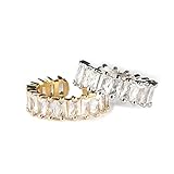 BELIHOME 2 Stück Stein Ring mit Zirkonia Kristallen, Offene Ringe eingestellt Eternity Rechteck Damen Silber Stein Ring, Classic Silver Schmuck Girl Ring Eignet Sich für Geburtstagsgeschenk