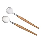 Ipetboom 2 Stück Edelstahl Salatbesteck mit Holzgriff Salatgabel und Löffel Set Spülmaschinenfest Komfortabel und Stilvoll für Picknick Party und Alltag