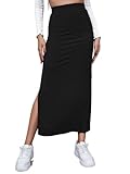 GORGLITTER Damen Rock Elegant Maxirock Rockabilly Vintage Retro Röcke mit Schlitz Freizeitrock Langer Partyrock Schwarz S