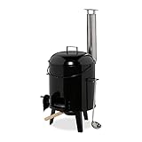 Relaxdays Gulaschkanone, emailliert, mit Deckel und Kelle, 14 Liter, Grillrost, Outdoor, HxBxT: 90 x 48 x 69 cm, schwarz