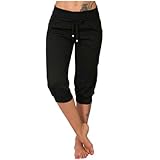 Jamicy Damen Sommer Caprihose Jogginghose Lässig Locker Bequem 3/4 Lange Hose Baumwolle Sommerhose Yoga Fitness Activewear mit Tasche für Sport und Freizeit Blitzangebote des Tages Schwarz XL