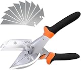 Mehrwinkel-Gehrungsschere mit 10 Ersatzklingen, 45 bis 135 Grad verstellbare Schrägschere zum Schneiden von Weichholz und Kunststoff, PVC (1 Stück)