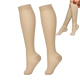 Kompressionsstrümpfe mit offener Zehenpartie, Kompressionsstrümpfe ohne Finger, Stützstrümpfe für die Durchblutung bis zum Knie, Kompressionsstrümpfe mit p, beige, S Grande