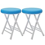 Tragbarer Klapphocker, rund, gepolstert, faltbar, Sitze für Wohnheim, Küche, Waschtisch, Kirche, Außenbereich, 2 Stück, leicht, kompaktes Design, Blau