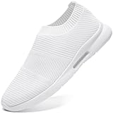 JUEQIBAA Schuhe Herren Sommerschuhe Leichtgewichts Laufschuhe Turnschuhe Freizeitschuhe Männer Schuhe Atmungsaktiv Slip on Sneaker Weiß 44