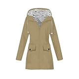 Regenjacke Damen Wasserdicht Einfarbig Mit Kapuze - Winterjacke Damen Mit Tasche Fashion Leicht Reisen Regenjacken Outdoor Sport Raincoat Women Reißverschluss Khaki L