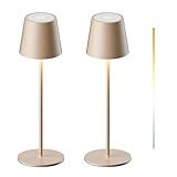DILUMEN 2 Stück Tischlampe Dimmbare Touch Kabellose,Led Tischlampe Akku Usb Aufladbar,Drei Farbtemperaturen Metall LED Wiederaufladbar Tischlampe für Outdoor und Indoor,IP54 Wasserdicht,5200mAh,Beige
