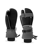 Caracaleap Skihandschuhe Herren Damen Fäustlinge 3 Finger Handschuhe Wasserdicht Winterhandschuhe für Skifahren Snowboard Eislaufen Wandern Grau S-M