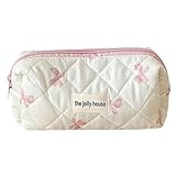 CRGANGZY Kosmetiktasche mit niedlicher Schleife und Reißverschluss, Make-up-Organizer, Aufbewahrungstasche, Baumwolle, gesteppt, Kosmetik-Organizer-Etui for Frauen und Mädchen (Rosa S)